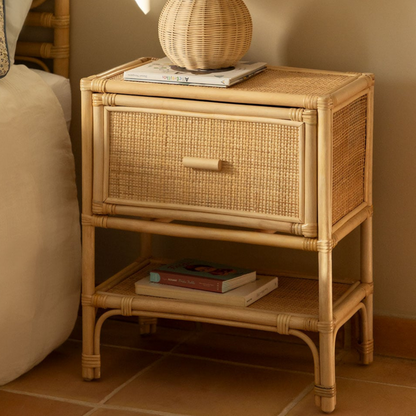 Yivisc Rectangular Rattan Bedside Table 45x30 cm