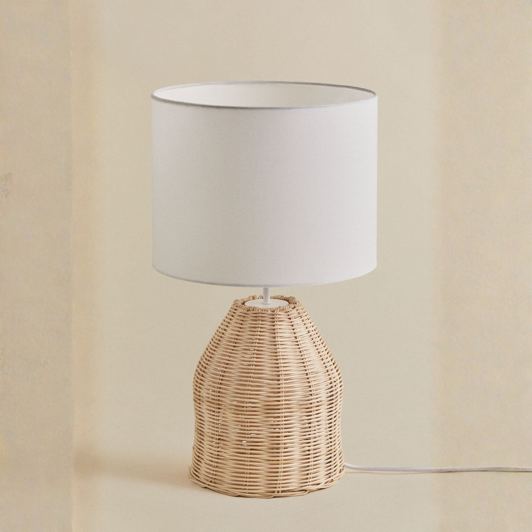 Zakai Rattan Table Lamp with Fabric Shade
