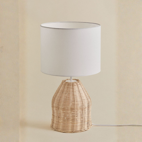 Zakai Rattan Table Lamp with Fabric Shade