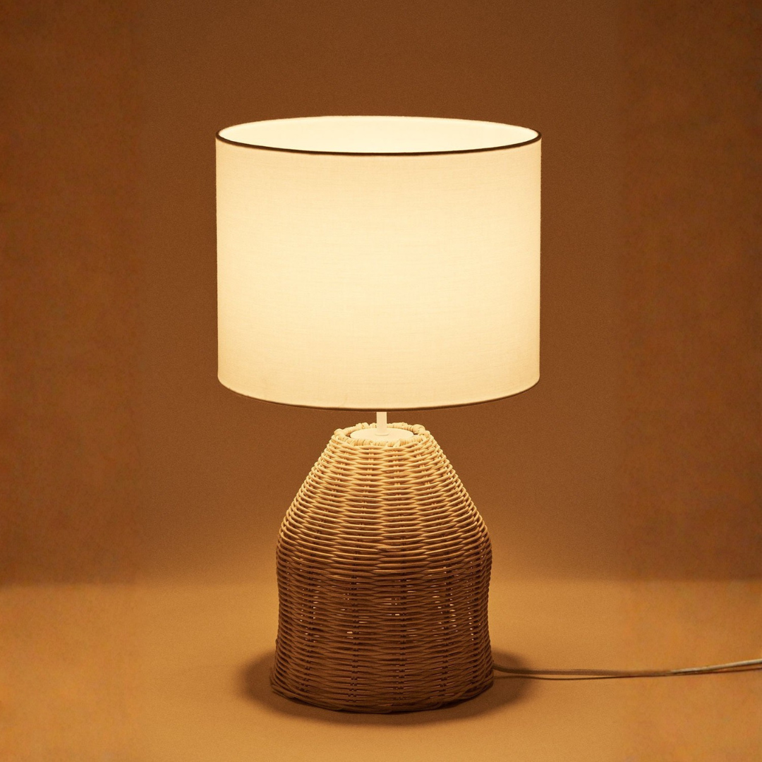 Zakai Rattan Table Lamp with Fabric Shade